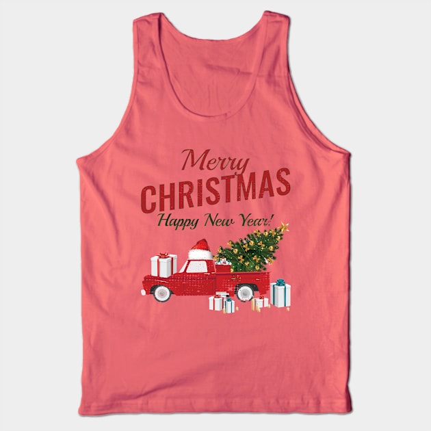 Happy new year Vintage Wagon Christmas Tree on Car Xmas Vacation Tank Top by Meryarts